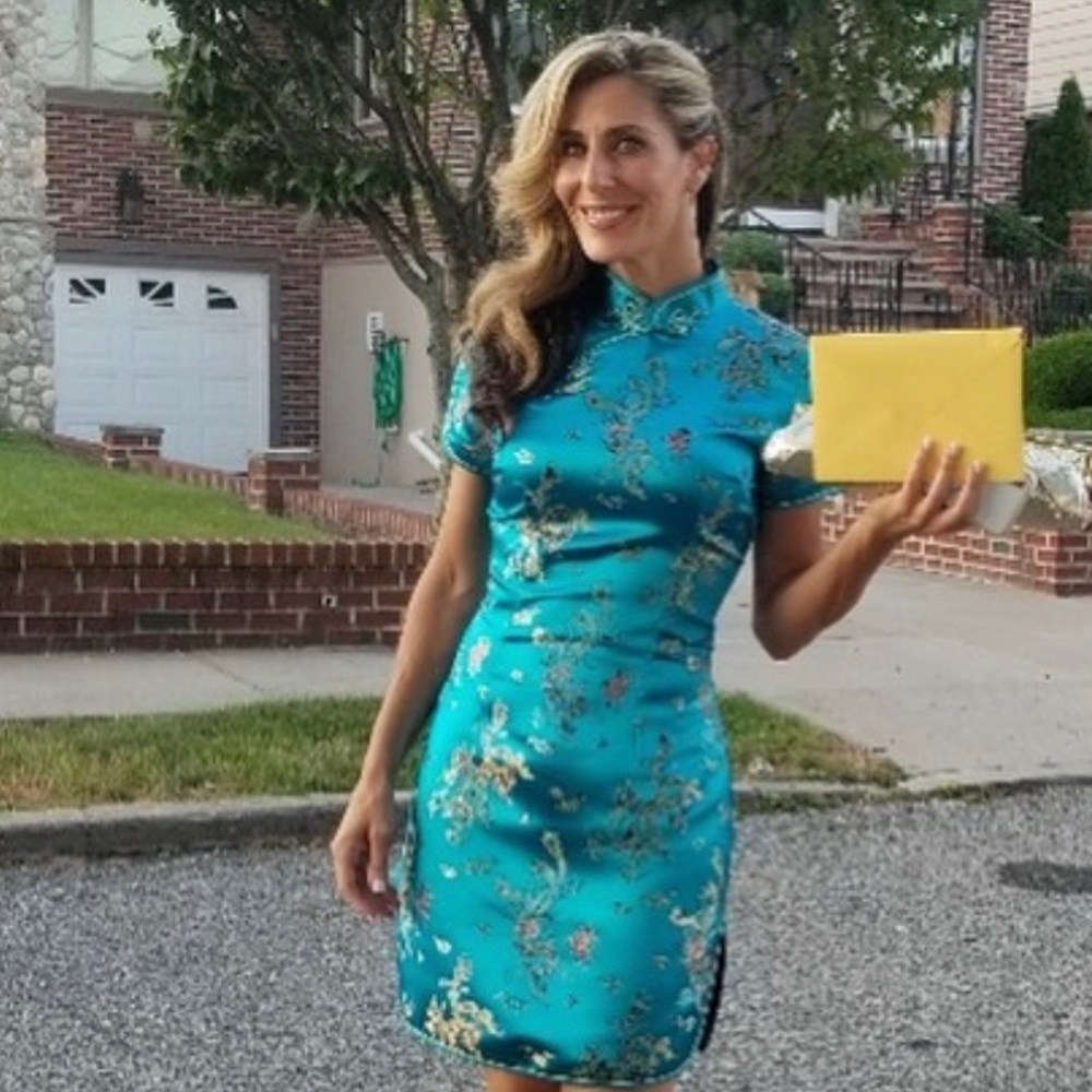 Asian inspired Turquoise Party Dress